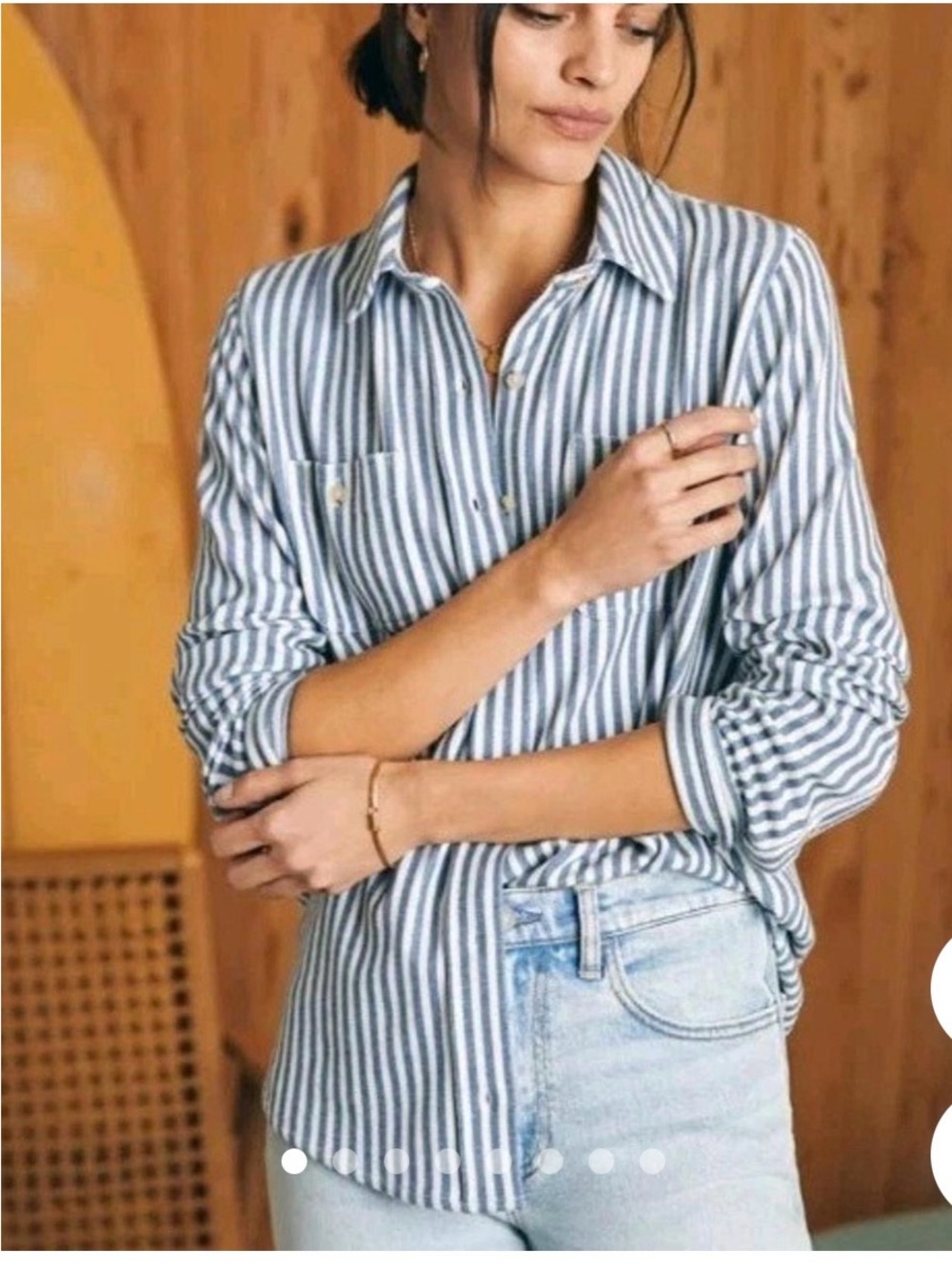 Faherty Blue and White Vertical Stripe Button-Down Shirt